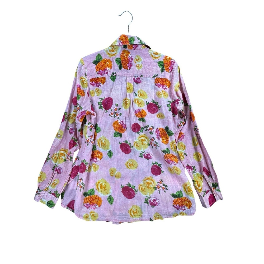 Vintage Goa Floral Button Up Shirt Medium Pink Boho Cottagecore Cotton Top - Picture 3 of 16